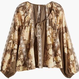 Sale New Free People Elena Floral Print Top in Cocoa Combo